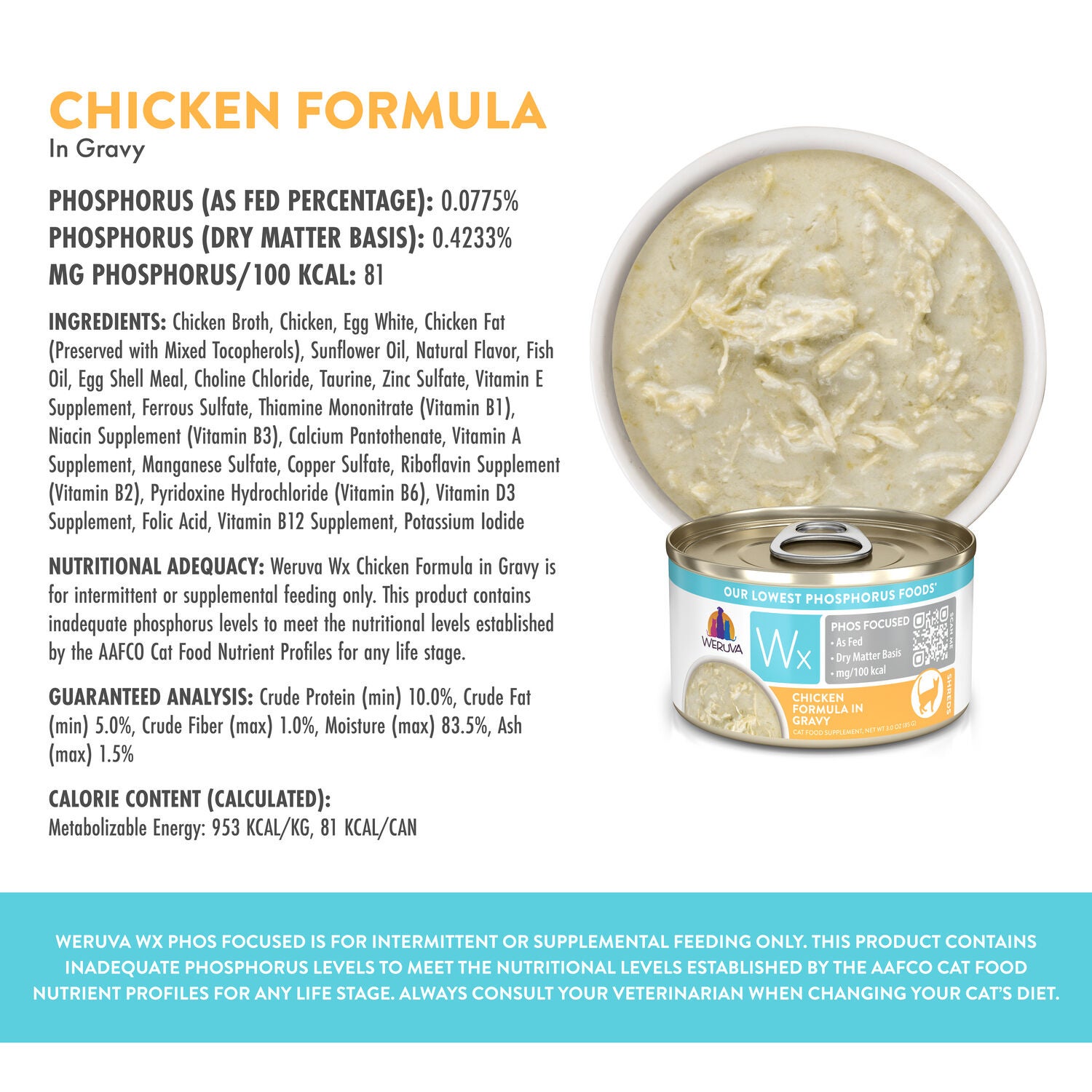 Weruva Wx Phos Focused Chicken & Tilapia Formula In Gravy Wet Cat Food, 3-Oz Can Pack Of 12