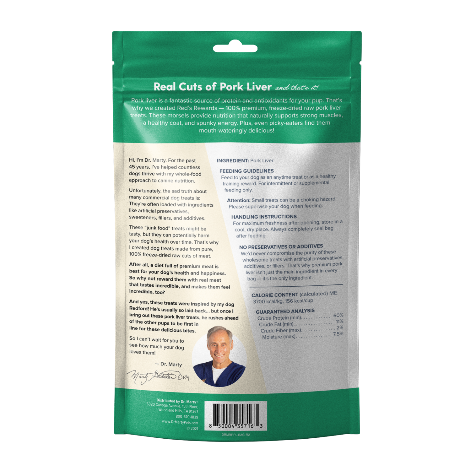 Dr. Marty Red's Rewards Freeze Dried Raw Pork Liver Dog Treats, 4-Oz Bag