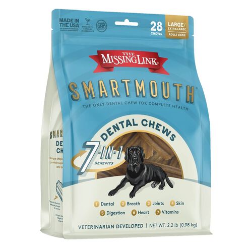 The Missing Link Smartmouth 7 In 1 Dental Chew Dog Treats For Large/Extra Large Dogs