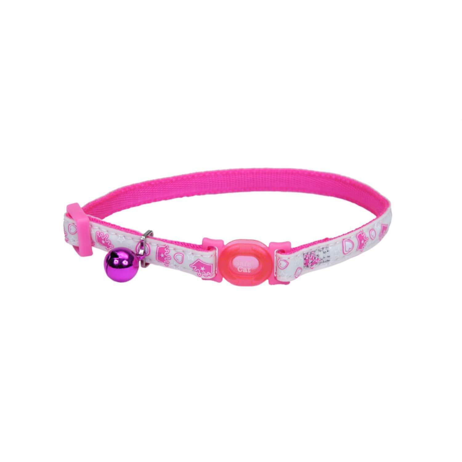 Coastal Pet Products Safe Cat Glow In The Dark Adjustable Breakaway Cat Collar, Glowing Pink Queen, 3/8" X 8"-12"