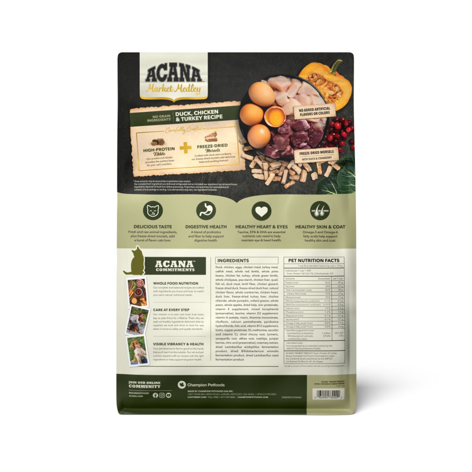Acana Market Medley Dry Cat Food, Duck, Chicken & Turkey Recipe, High-Protein Kibble + Freeze-Dried Morsels,  3.5-Lb Bag
