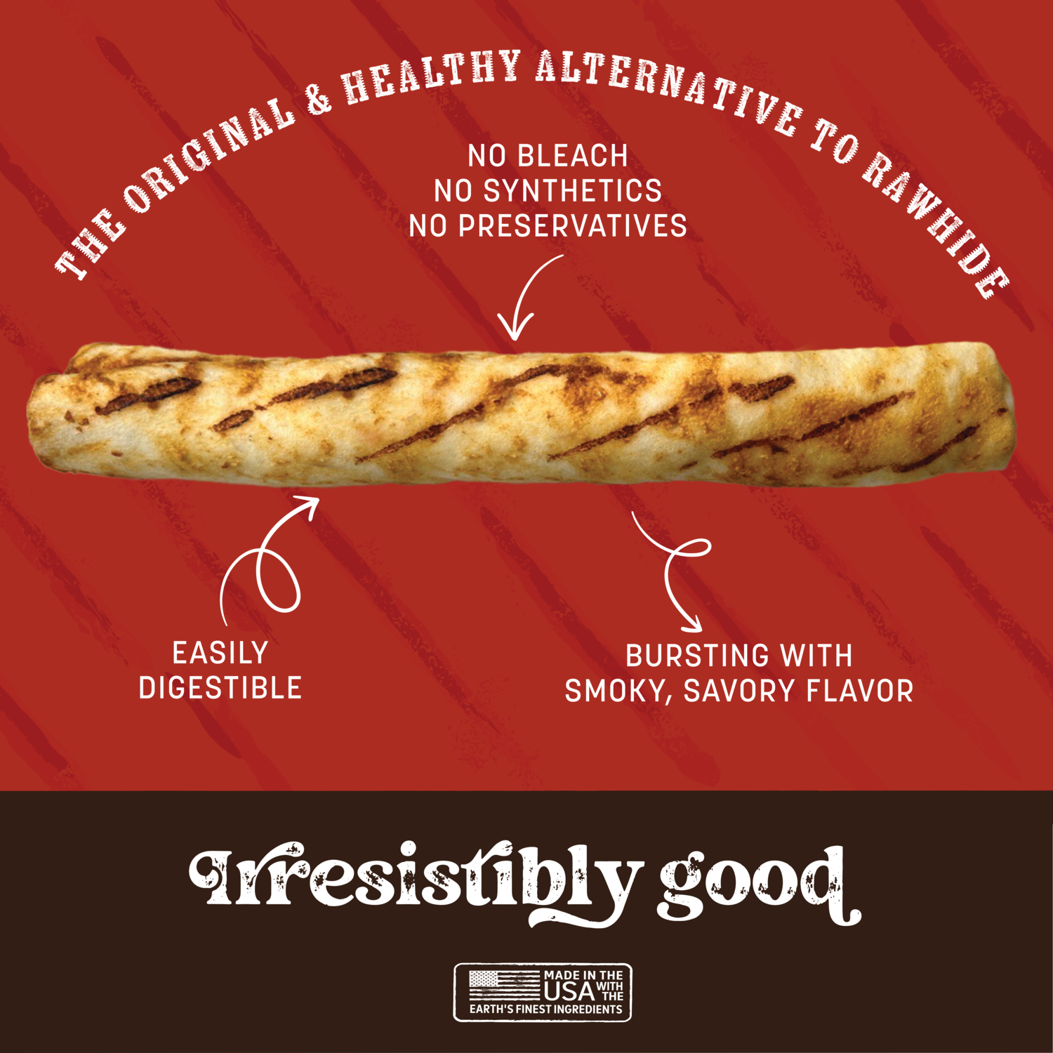 Earth Animal No-Hide Rawhide Alternative Dog Treats, From The Grill Bacon Cheeseburger Flavor Roll, Medium