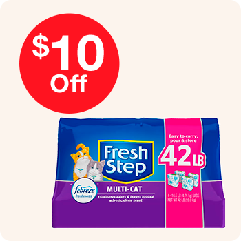 Fresh Step multi-cat litter package featuring a clean, fresh design suitable for multiple cats.