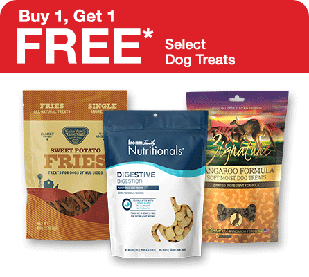 Buy 1 Get 1 Free pet deals on select dog treats