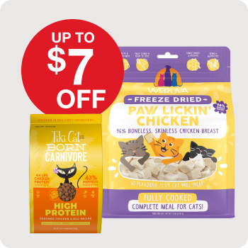 Up to $7 Off Select Brands (Tiki Cat, Fussie Cat, Natural Balance, Wellness, Weruva & Instinct)