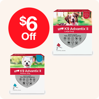 Two boxes of K9 Advantix II flea and tick treatment for dogs, featuring vibrant packaging and product details.