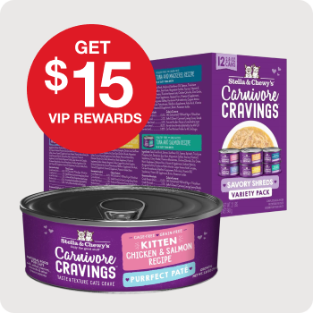 Get $15 VIP Rewards Cash with the purchase of $75 or more of Stella & Chewy's