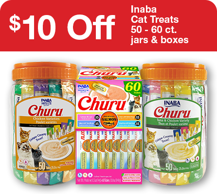 $10 Off Inaba Cat Treats  50 - 60 ct. jars & boxes