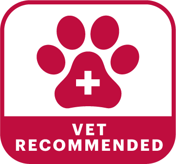 "Vet Recommended" badge in red with a pawprint