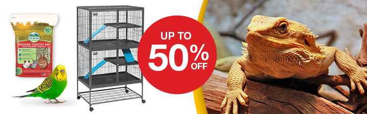 up to 50% off with bird, reptile, habitats and hay