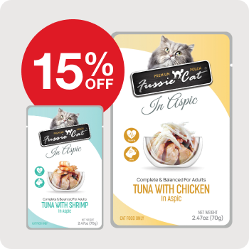 15% Off Fussie Cat Cat Food cans & pouches