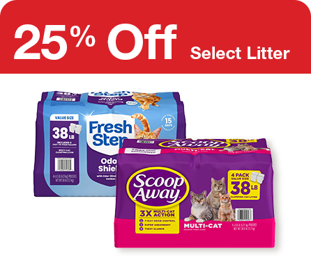 "up to 25% off litter", two cat litter products