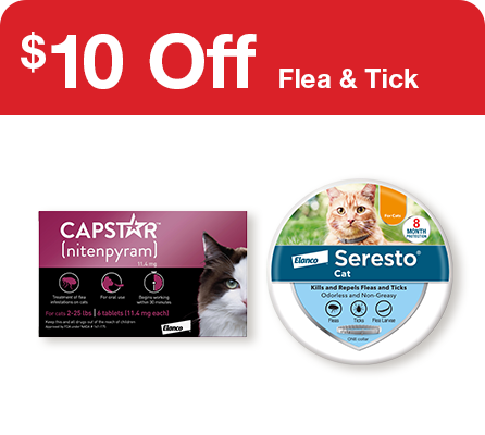 "$10 off flea & tick" two cat flea & tick products