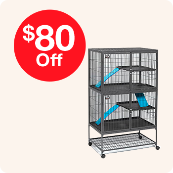 A cage displaying a sign that reads "$80 off," indicating a promotional discount.