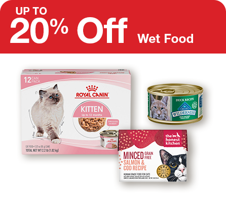 "up to 20% off wet food" 3 wet cat food products