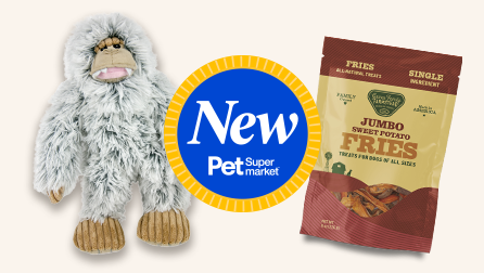New at Pet Supermarket Yeti toy and Jumbo sweet potato fries treats
