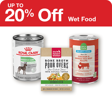 "up to 20% off wet food" 3 wet dog food products