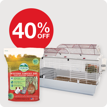 40% off SA LW Cages, CF Bedding, Oxbow Hay, TC