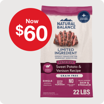 Now $60 Natural Balance Limited Ingredient Reserve Sweet Potato & Venison Recipe Dog Food  22 lb. bags