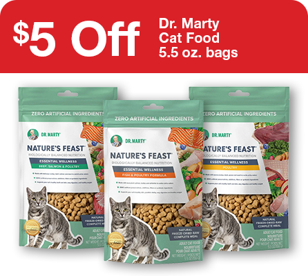 $5 Off Dr. Marty Cat Food 5.5 oz. bags