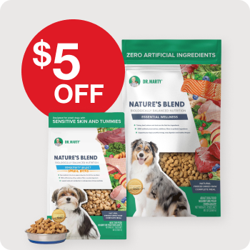 $5 Off Dr. Marty Nature's Blend Freeze-Dried Dog Food 6 oz. bags