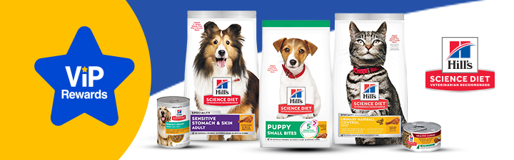 Hill's science diet food three bags and VIP Rewards logo