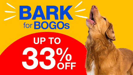Bark for BOGOs up to 33% off with dog barking