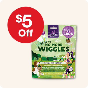 $5 Off Bailey's No More Wiggles CBD Chews from Austin & Kat - 30ct