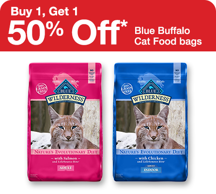 Buy 1, Get 1 50% Off Blue Buffalo Cat Food bags