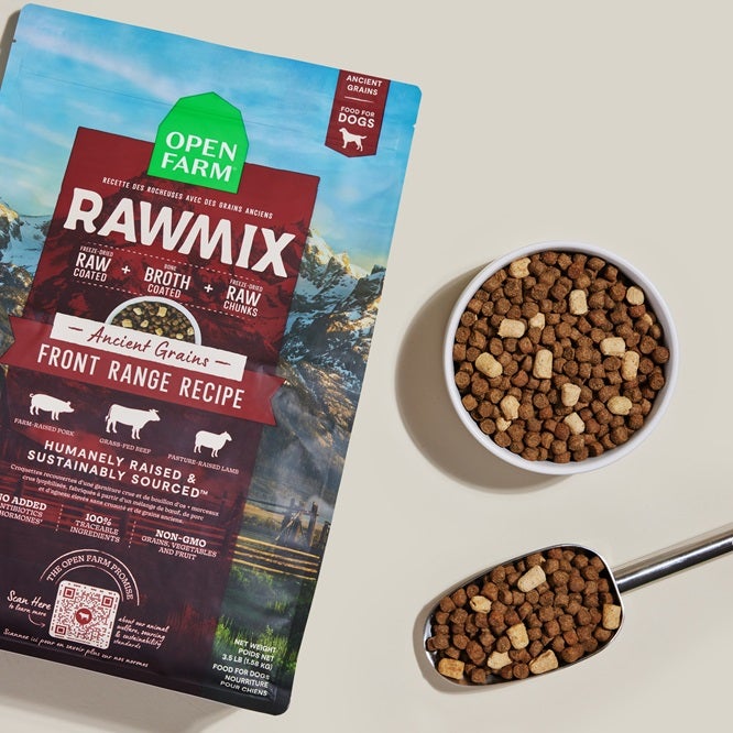 Rawmix dog food bag with scoop and bowl
