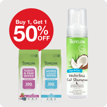 Buy 1, Get 1 50% Off Tropiclean Grooming Products & Wipes for Dogs & Cats 
