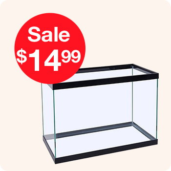Sale sign for a fish tank featuring a prominent red price tag indicating a discounted price