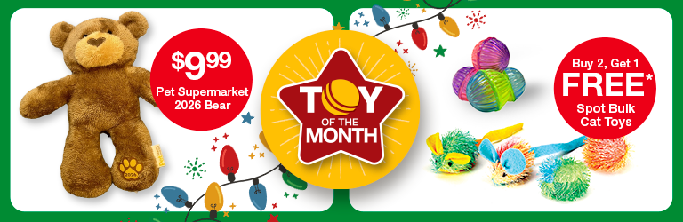 Toy of the month icon with $9.99 Pet Supermarket 2026 Bear