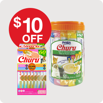 $10 Off Inaba Cat Treats  50 - 60 ct. jars & boxes