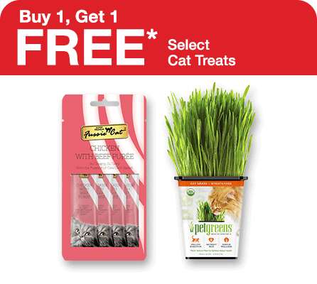 Buy 1 Get 1 Free pet deals on select cat treats