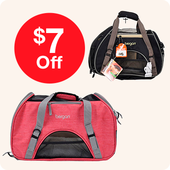 Two bags displayed with a promotional sign indicating a $7 discount.