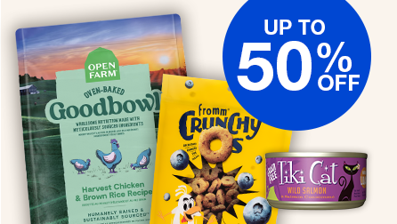 up to 50% off blue bubble with goodbowl and crunchy o's and tiki cat
