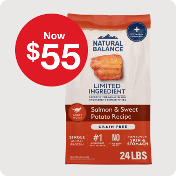 Now $55 Natural Balance Limited Ingredient Salmon & Sweet Potato Recipe Dog Food  24 lb. bags
