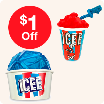 Ice cream cups displayed alongside a $1 off coupon for a promotional offer.