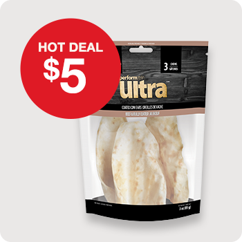 $5 Hot Deal Performatrin Ultra Beef & Bully Coated Cow Ear Chews Dog Treats  3 Pk. bag