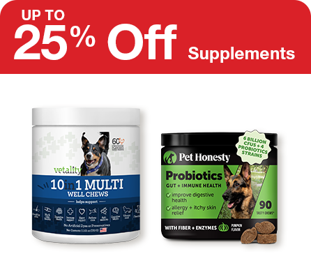 "up to 25% off supplements" two jars of dog supplements