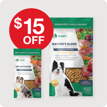 $15 Off Dr. Marty Freeze-Dried Dog Food 80 oz. bags