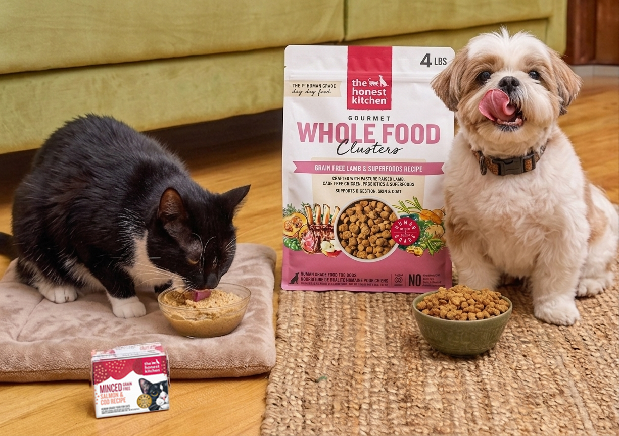dog and cat eating The Honest Kitchen food
