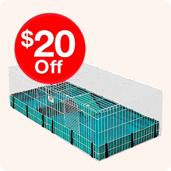 A small cage displaying a sign that reads "$20 off" prominently attached to it