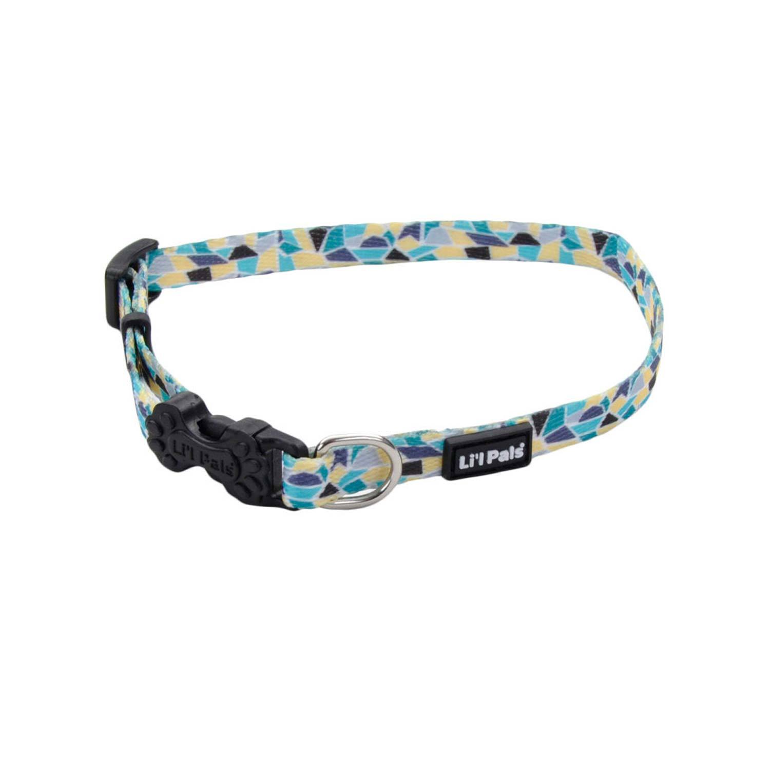Coastal Pet Products Lil Pals Adjustable Patterned Dog Collar, Teal Yellow Grey Strained Glass, 3/8X8-12