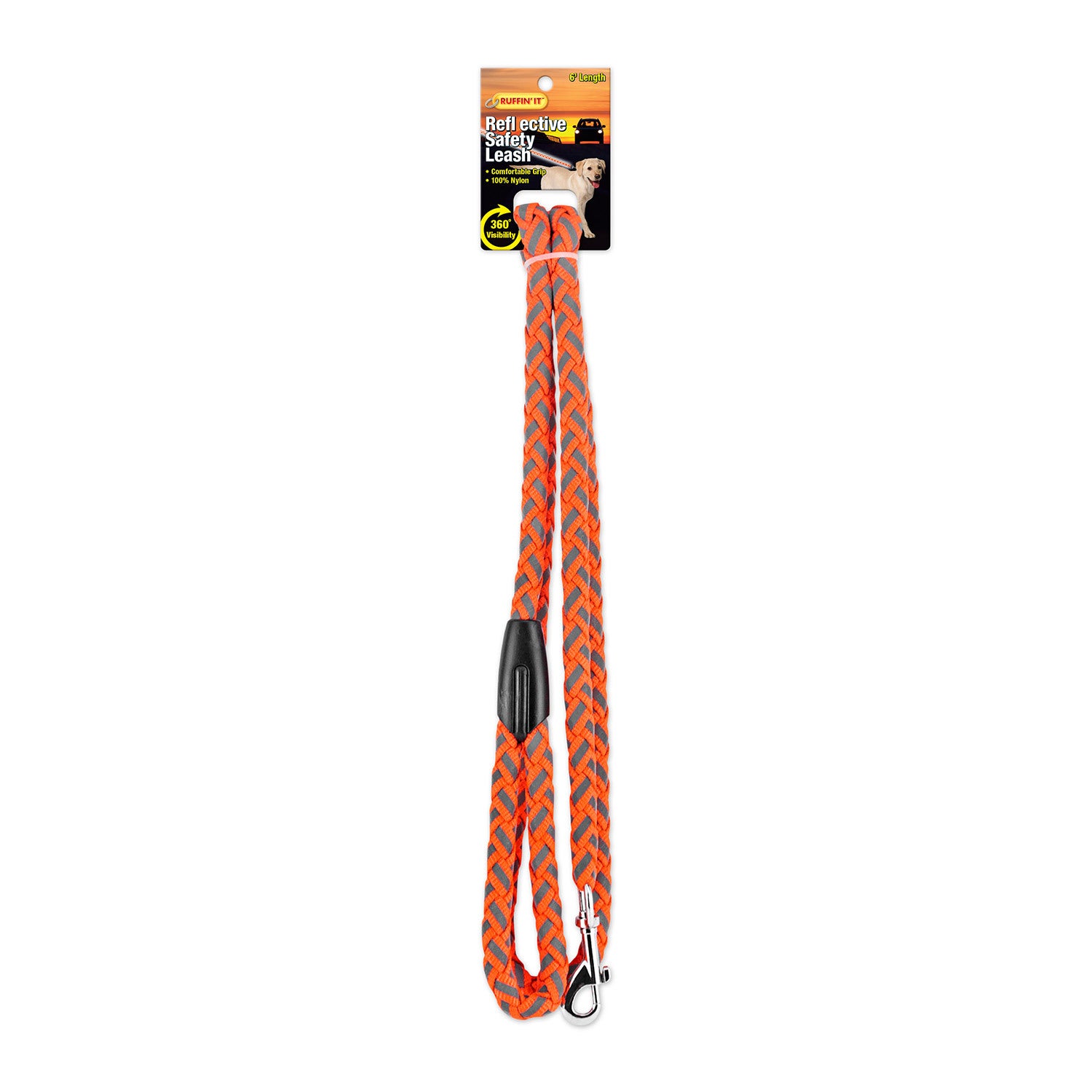Ruffin' It Reflective Braided Safety Leash 5/8 - Orange