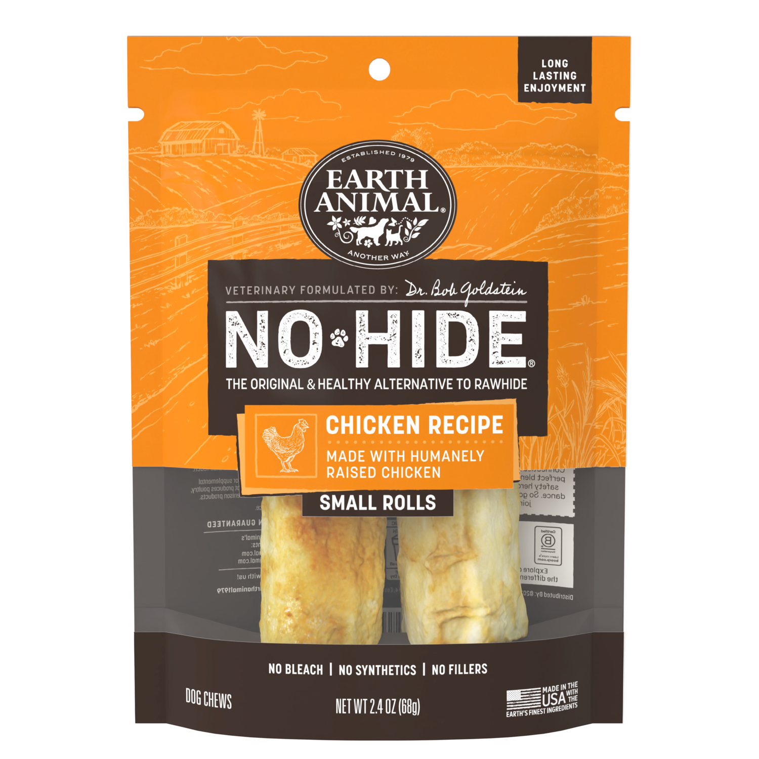 Earth Animal No-Hide Rawhide Alternative Dog Treat Chews, Cage-Free Chicken, 2 Pack, 4