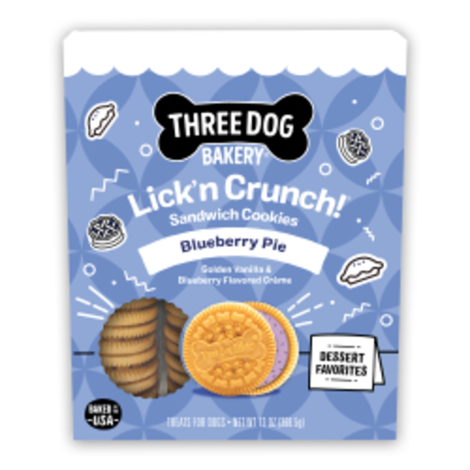 Three Dog Bakery Blueberry Pie Lick'n Crunch Cookies Dog Treats, 13-Oz