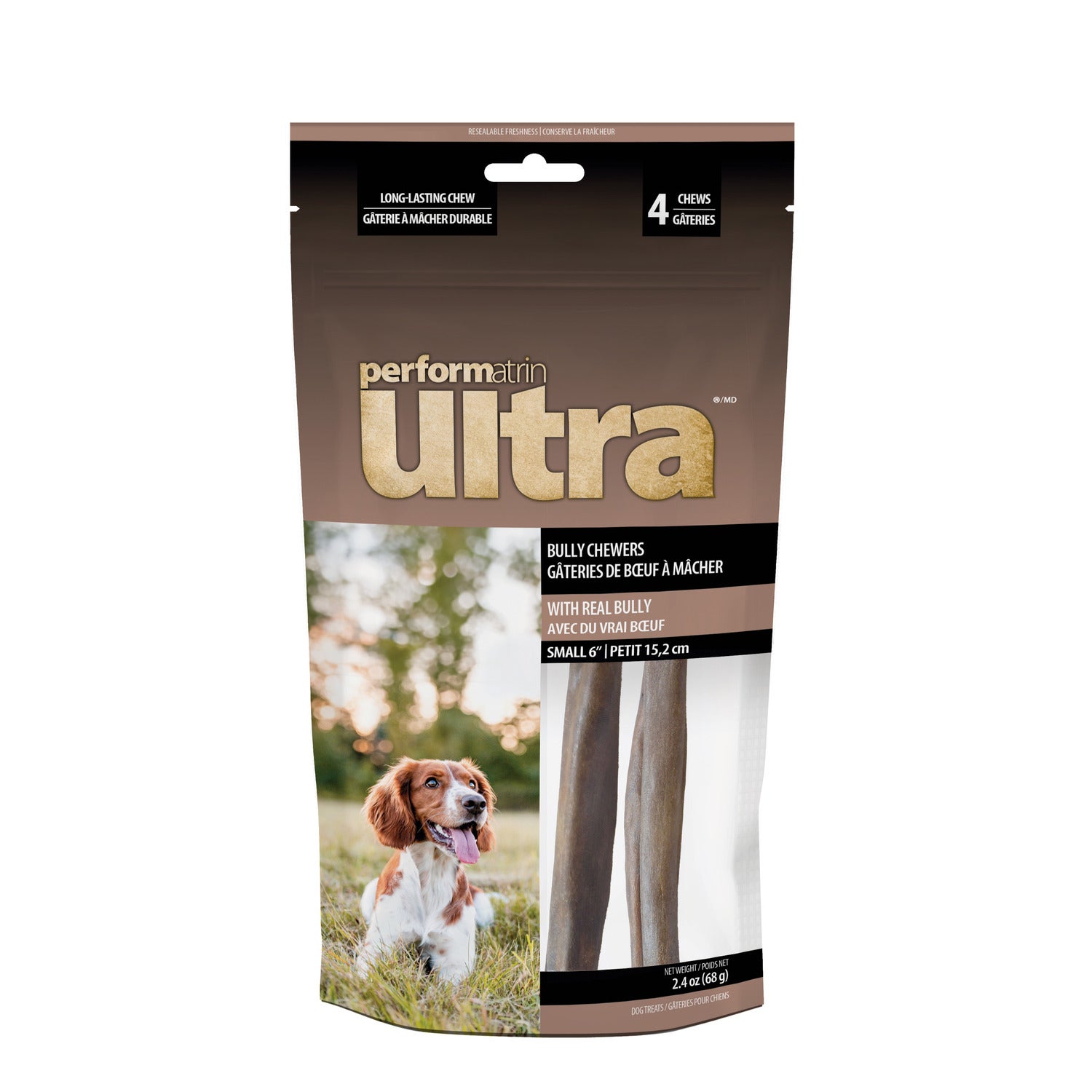Performatrin Ultra Bully Chewers Odor-Free Rawhide Alternative Dog Treat Chews, 6 - Pack Of 4