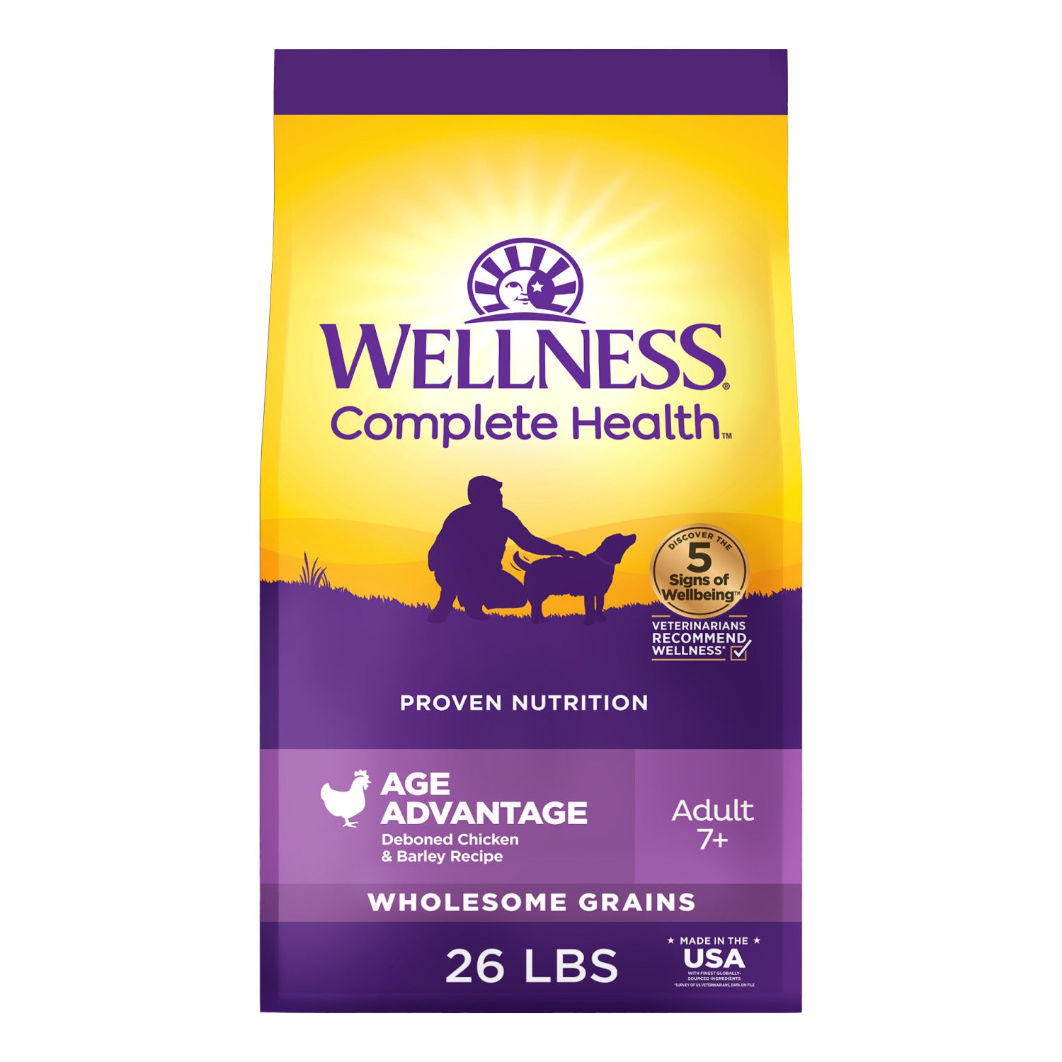 Wellness Complete Health Senior Dry Dog Food, Wholesome Grains, Natural, Age Advantage Chicken & Barley Recipe, 26-Pound Bag